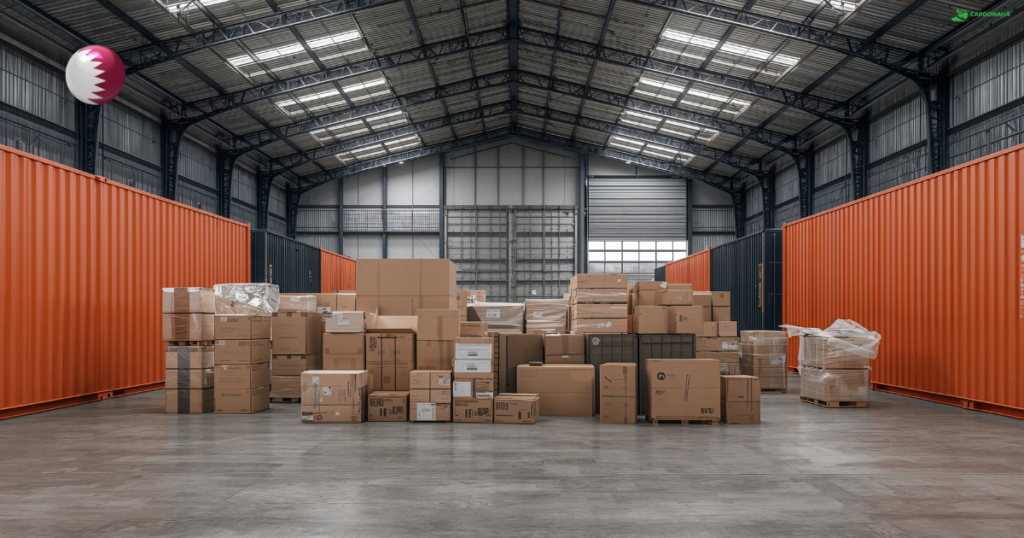 Secure packaging boxes prepared for cargo shipping from UK to Qatar air freight