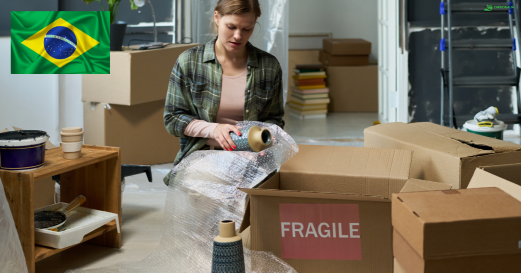 Export packaging boxes prepared for cargo shipping from UK to Brazil air freight service