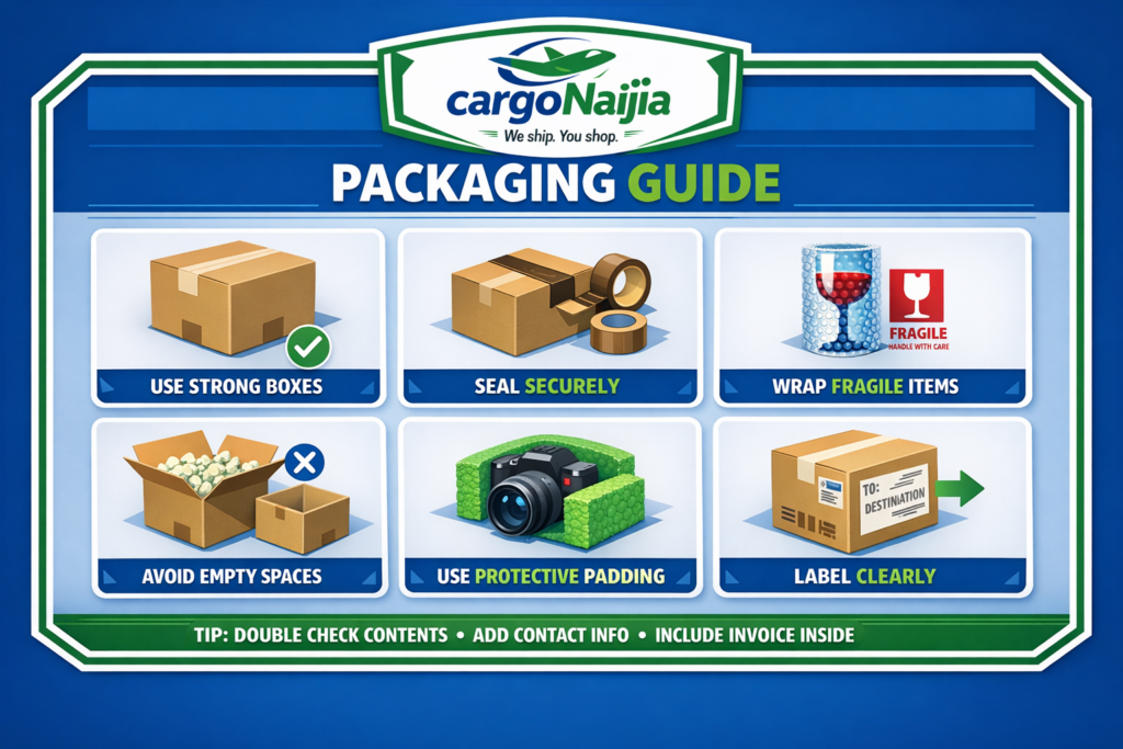 how to package items for air freight UK to USA secure boxes fragile wrapping