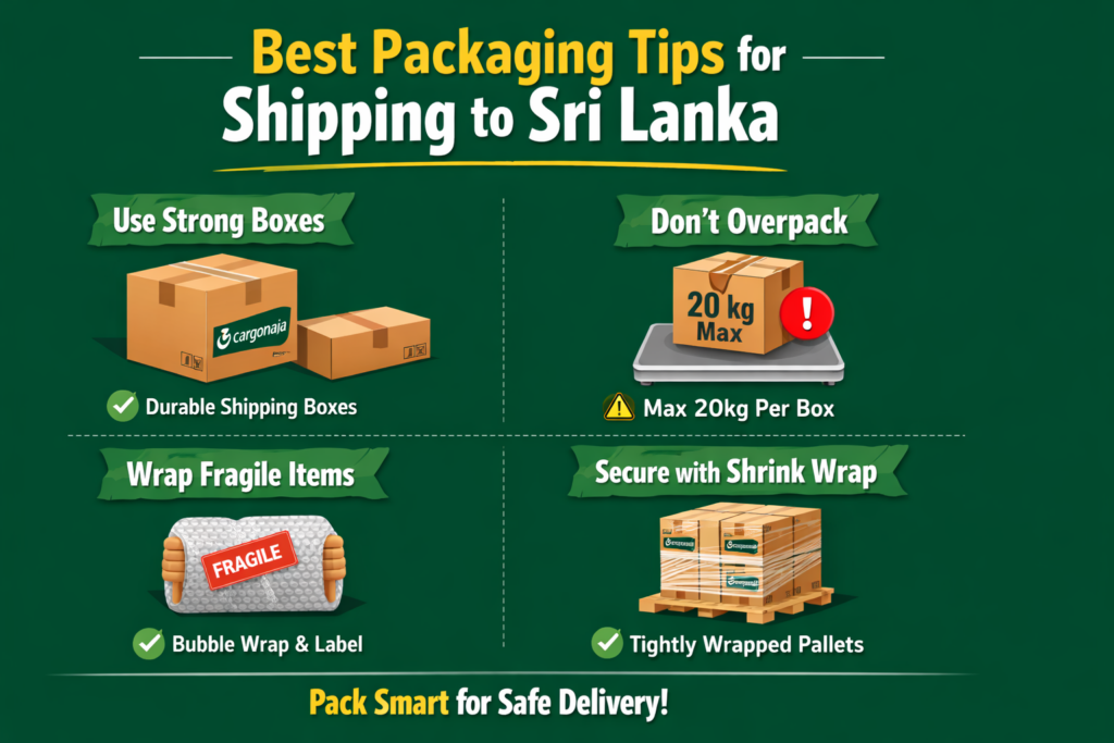 packing advice shipping UK to Sri Lanka boxes fragile wrapping cargo tips