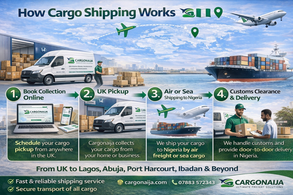 5 step process for shipping cargo from UK to Nigeria with Cargonaija air and sea freight service