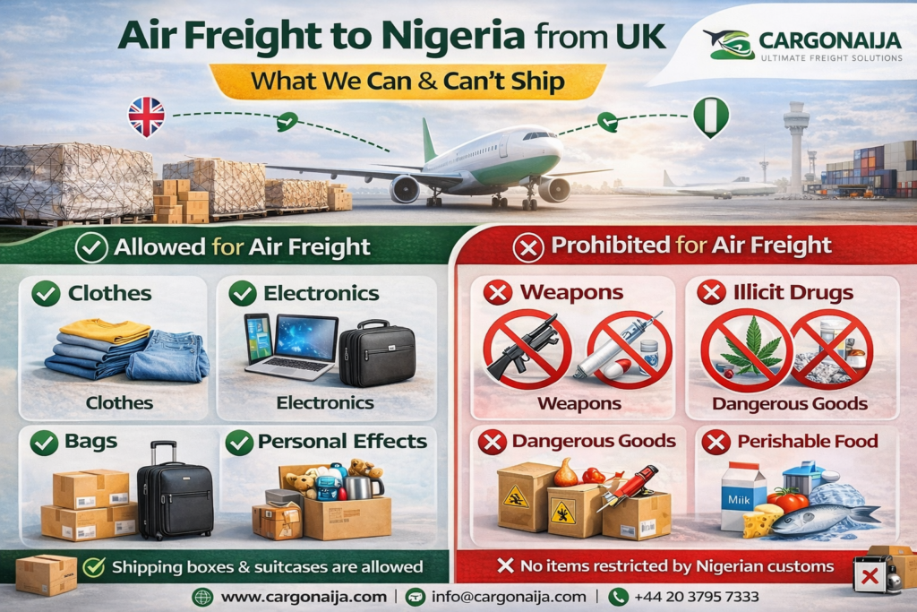 allowed and prohibited items for air freight from UK to Nigeria cargonaija cargo shipping guide