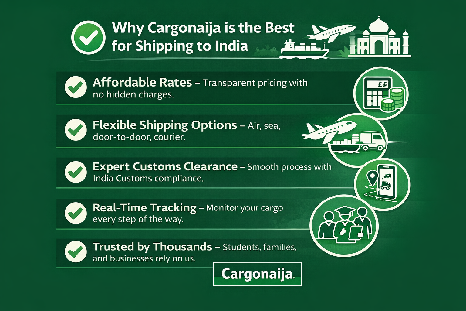why cargonaija is the best shipping company from uk to india affordable cargo rates air freight sea freight real time tracking customs clearance