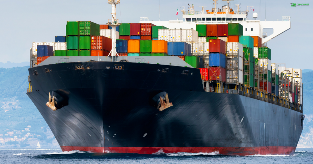Sea freight shipping from UK to USA container ship with cargo containers