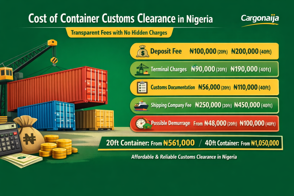 cost to clear container Nigeria Lagos customs charges fees breakdown