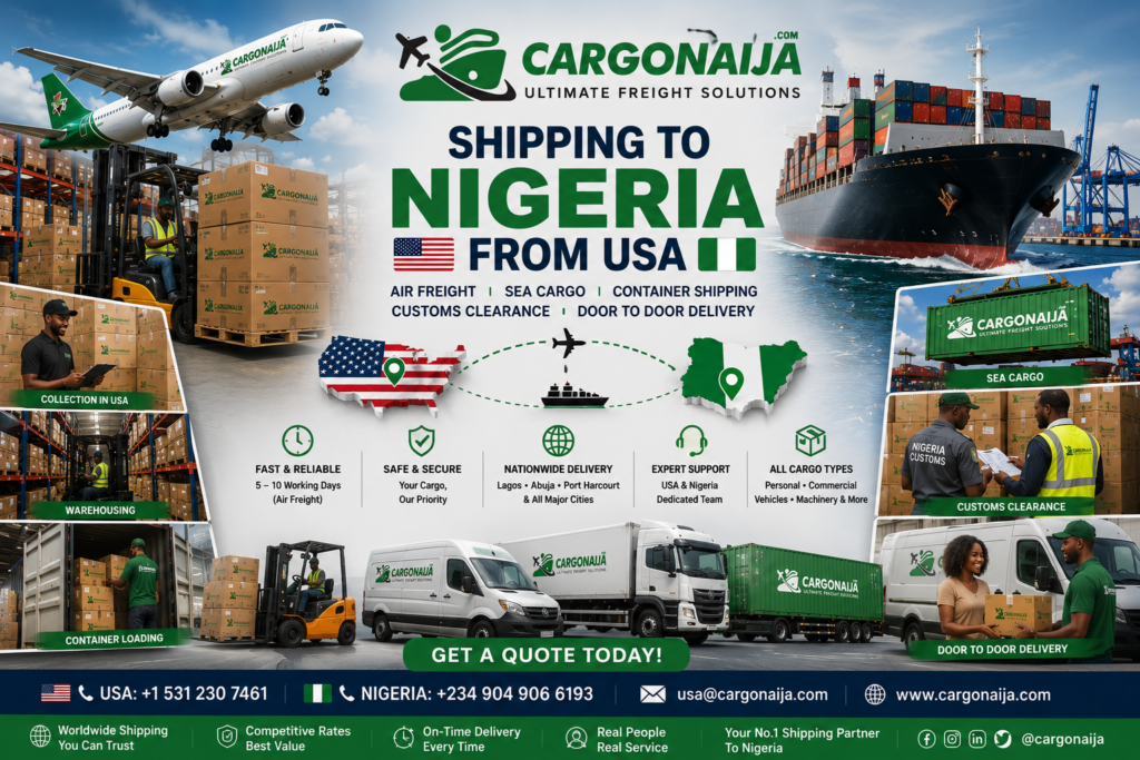 Air freight shipment from USA to Nigeria prepared for airline transportation