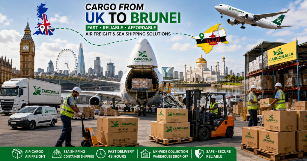 Cargo from UK to Brunei with Cargonaija providing reliable air freight, shipping services and airport cargo delivery from London Heathrow to Bandar Seri Begawan Brunei.