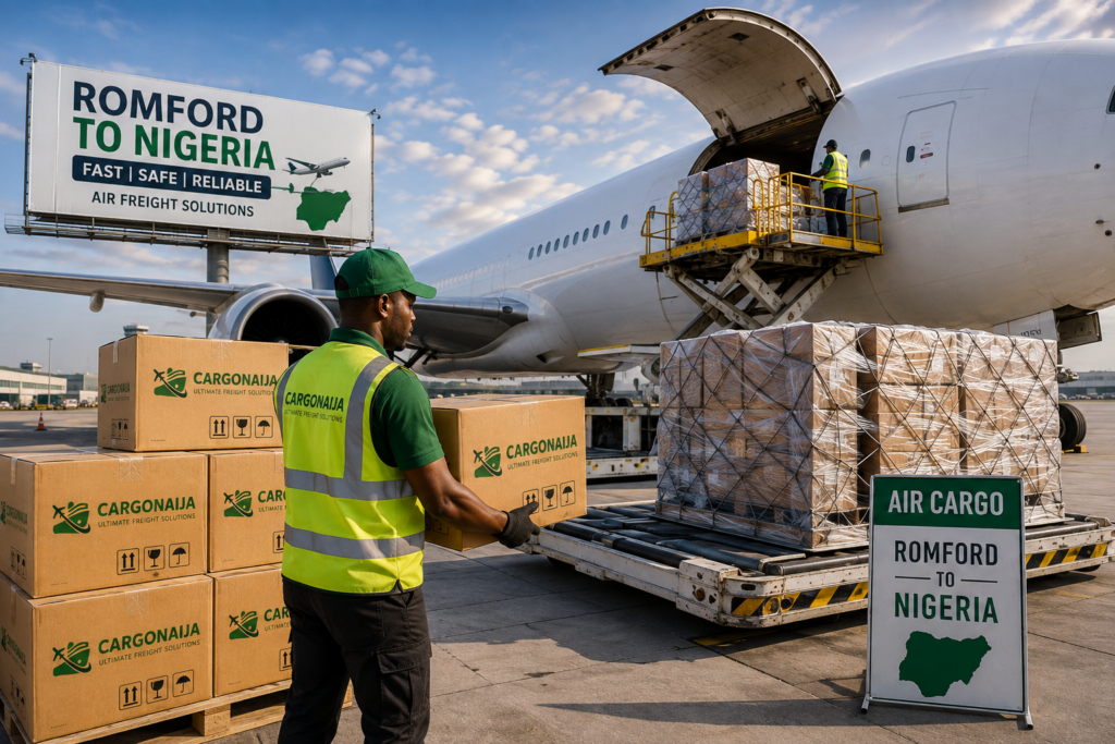 Air cargo from Romford to Nigeria with Cargonaija boxes prepared for international air freight