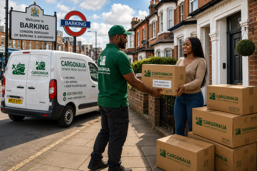 Cargonaija driver collecting cargo from a customer in Barking for shipment to Nigeria