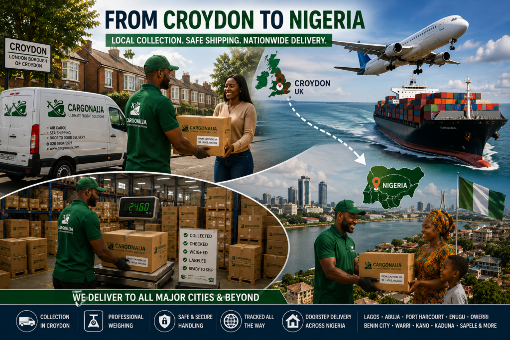 Trackable cargo service from Croydon to destinations across Nigeria