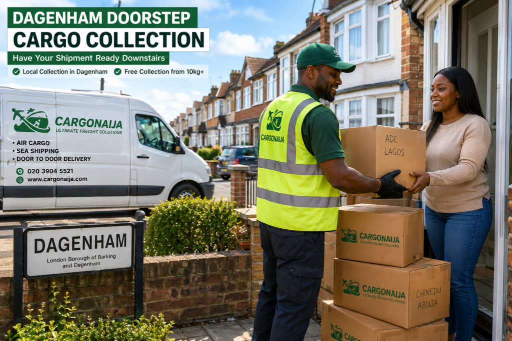 Cargonaija driver collecting cargo from a customer in Dagenham for shipping to Nigeria