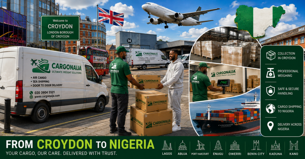 Cargonaija van collecting cargo in Croydon for shipping to Nigeria