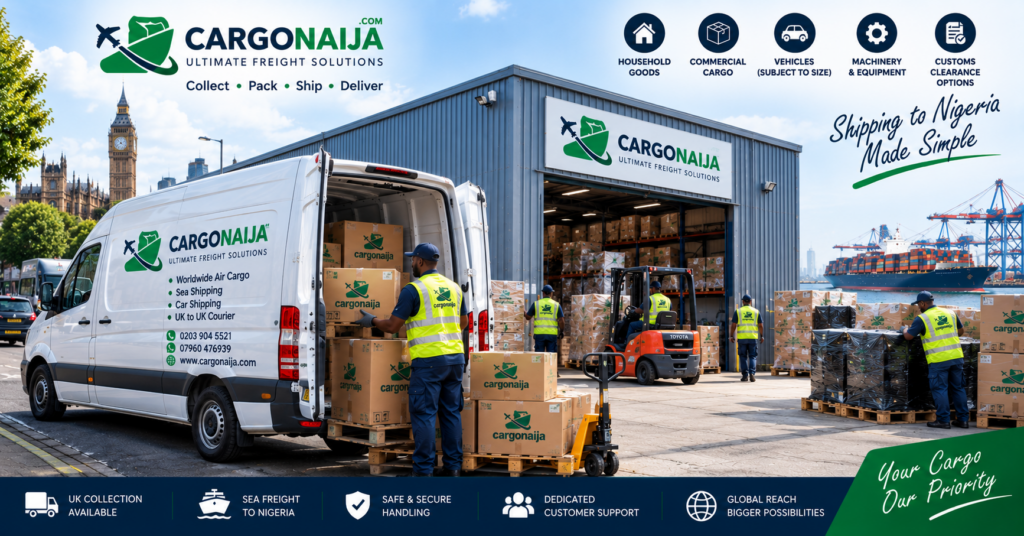 Cargonaija preparing container cargo in the UK for sea shipping to Nigeria