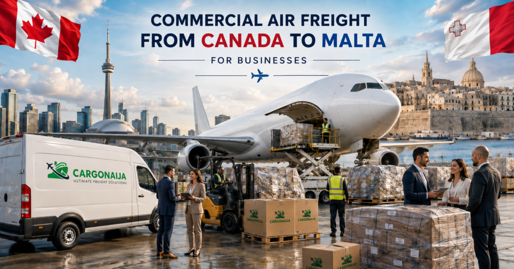 Commercial air freight from Canada to Malta for machinery, retail inventory, electronics and business cargo
