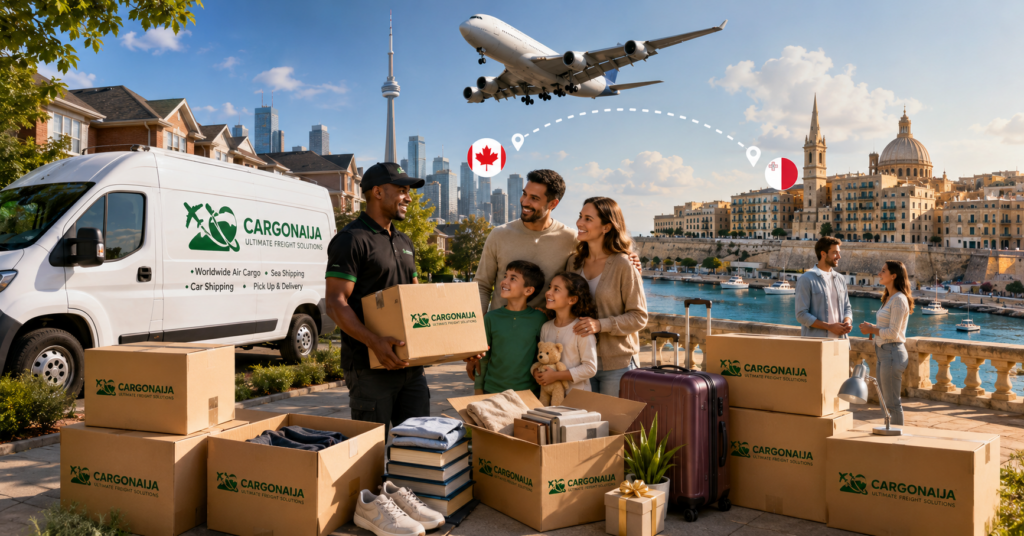 Sending personal effects from Canada to Malta including household goods, clothing, books and relocation belongings